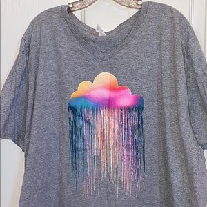 New 3X grey t shirt with multi colored 🌧 ☁️ ☔️